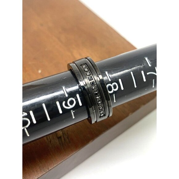 Men's Wedding Band Tungsten Black Gemstones 8mm Wide Ring Size 8.5 - Picture 10 of 15